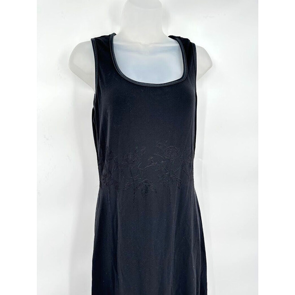 Vintage Y2K Black Rose Embroidered Maxi Dress Leg Slit Size 10 Whimsygoth Grunge - Picture 3 of 7